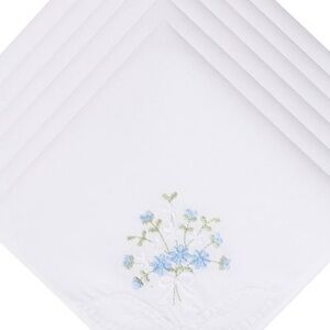 Embroidered White Handkerchief with Blue Floral Design